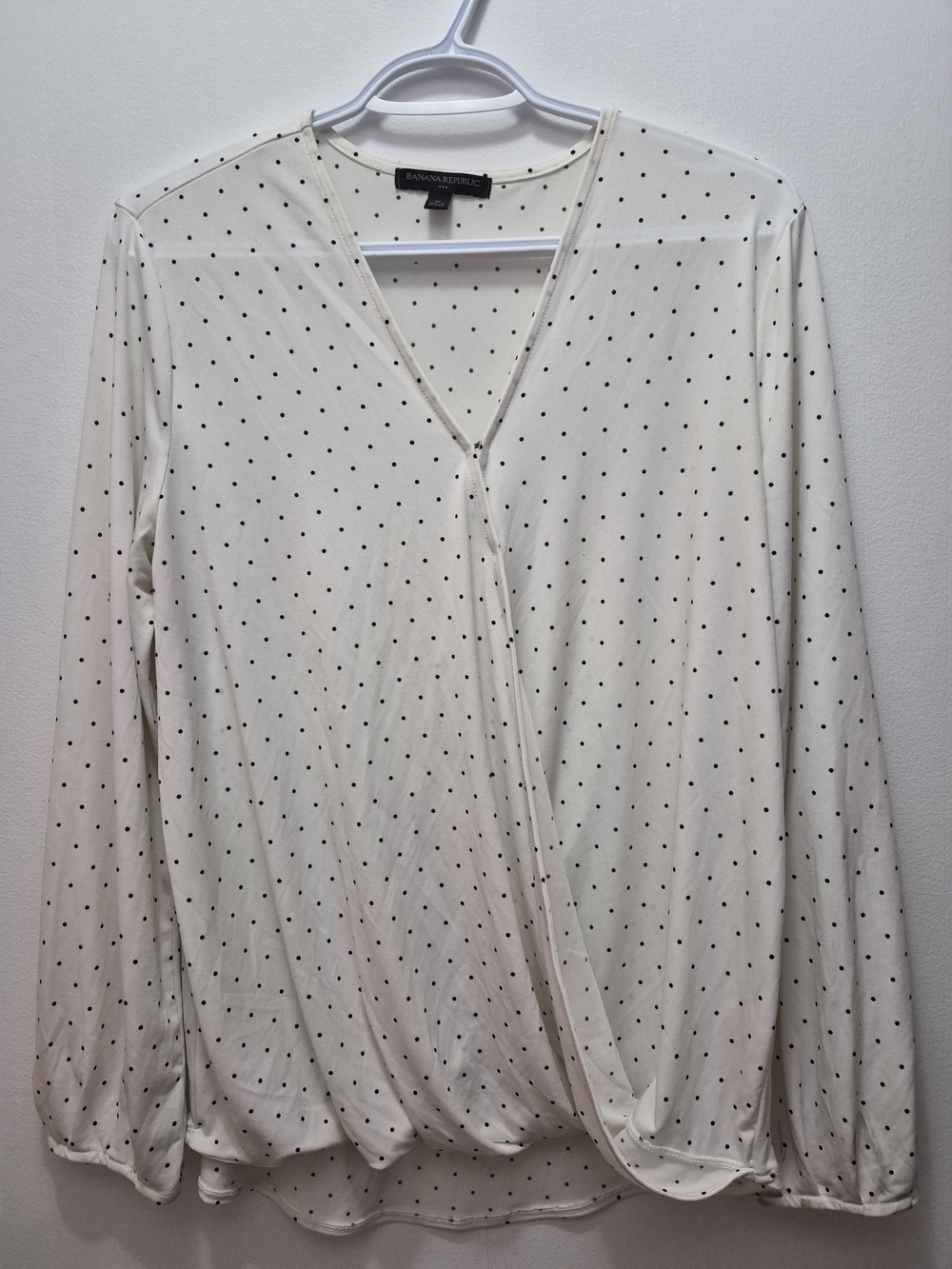 Banana Republic Cream Polka Dot Surplice Long-Sleeve Top